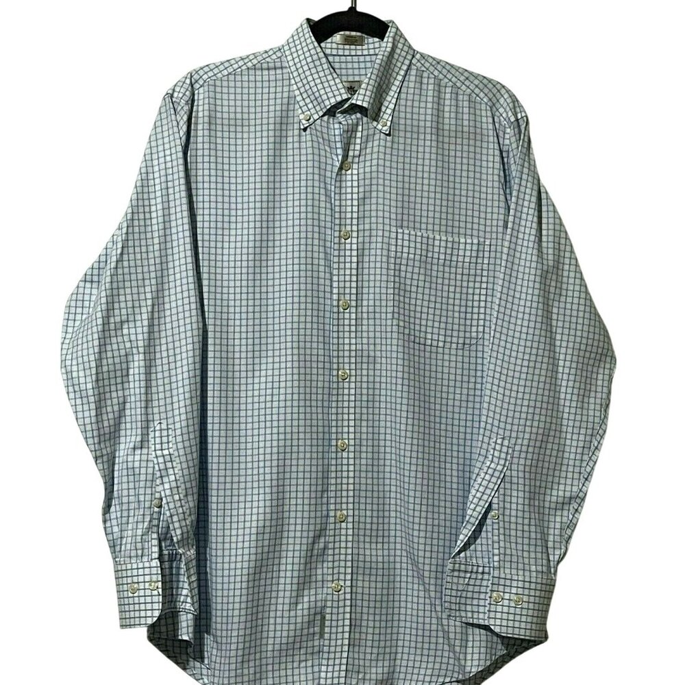 Peter Millar Mens Medium Blue Checkered Cotton Button-Down Shirt